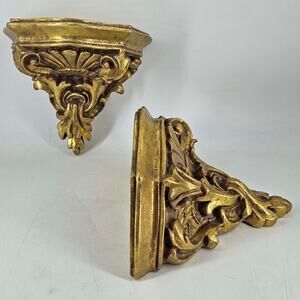 Pair of gold leaf resin Wall Display Hanging Sconce Corbel Shelf shelves